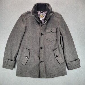 Vintage Schott Military Style Wool Pea Coat Jacket Mens Size L Large Gray Zip